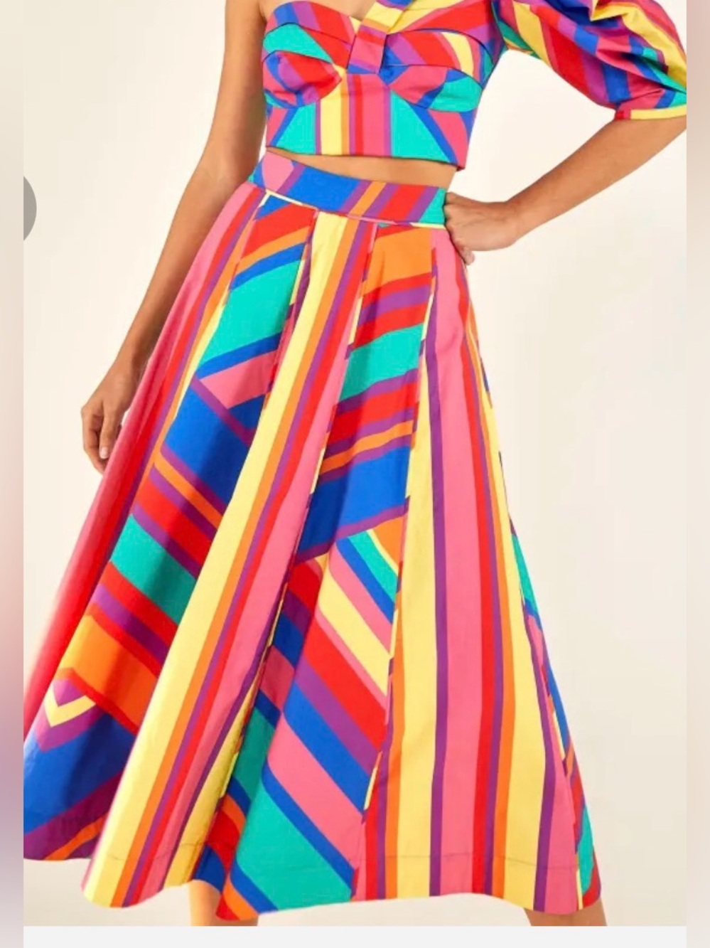Farm Rio Bruna Stripes Midi Skirt NWT